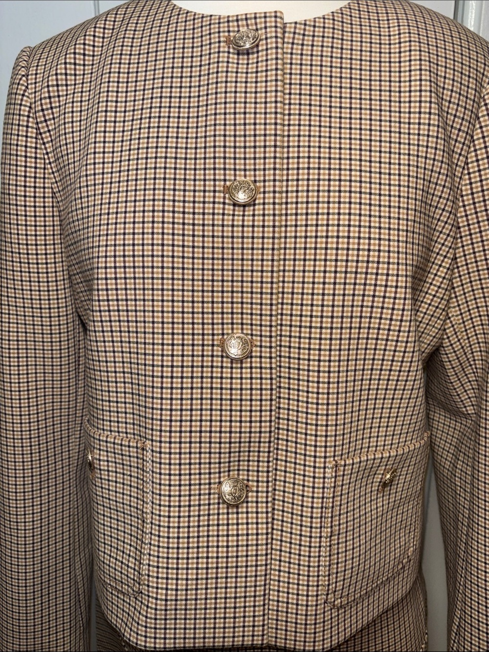 LOFT Neutral palette Plaid blazer and skirt set size 6 - Picture 7 of 11
